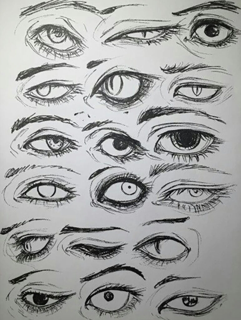 five steps to draw eyes, secuencial art, pencil skech - Arthub.ai