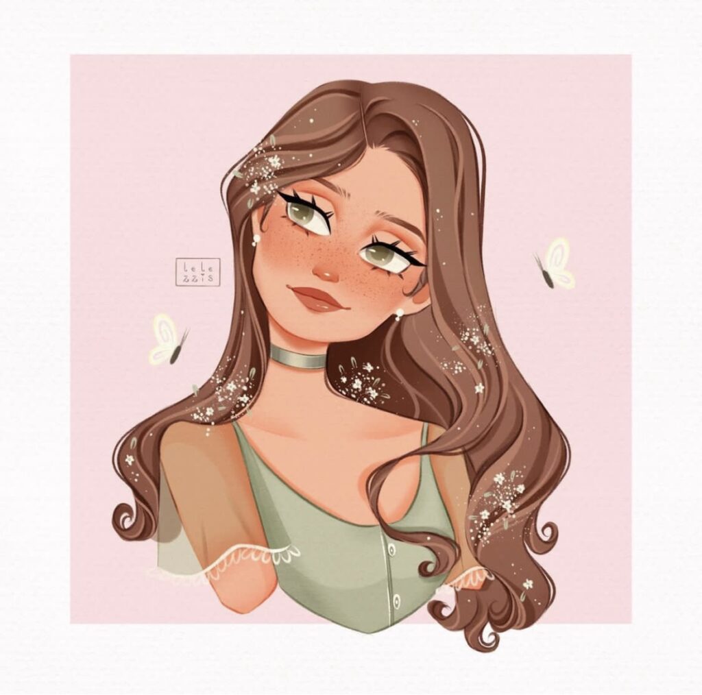 drawing of a girl with brown hair